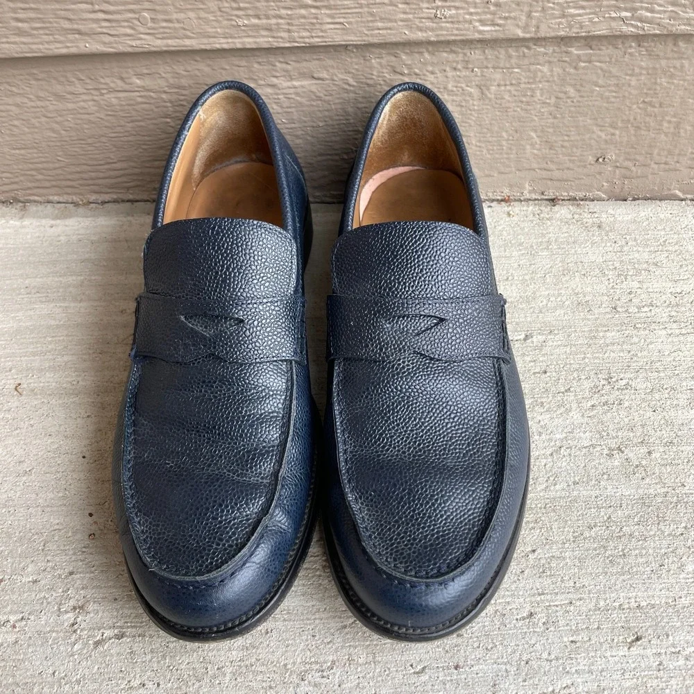 Boggi Milano Men's Size 8.5 Loafers Derby Navy Blue Pebbled Leather Shoes Italy